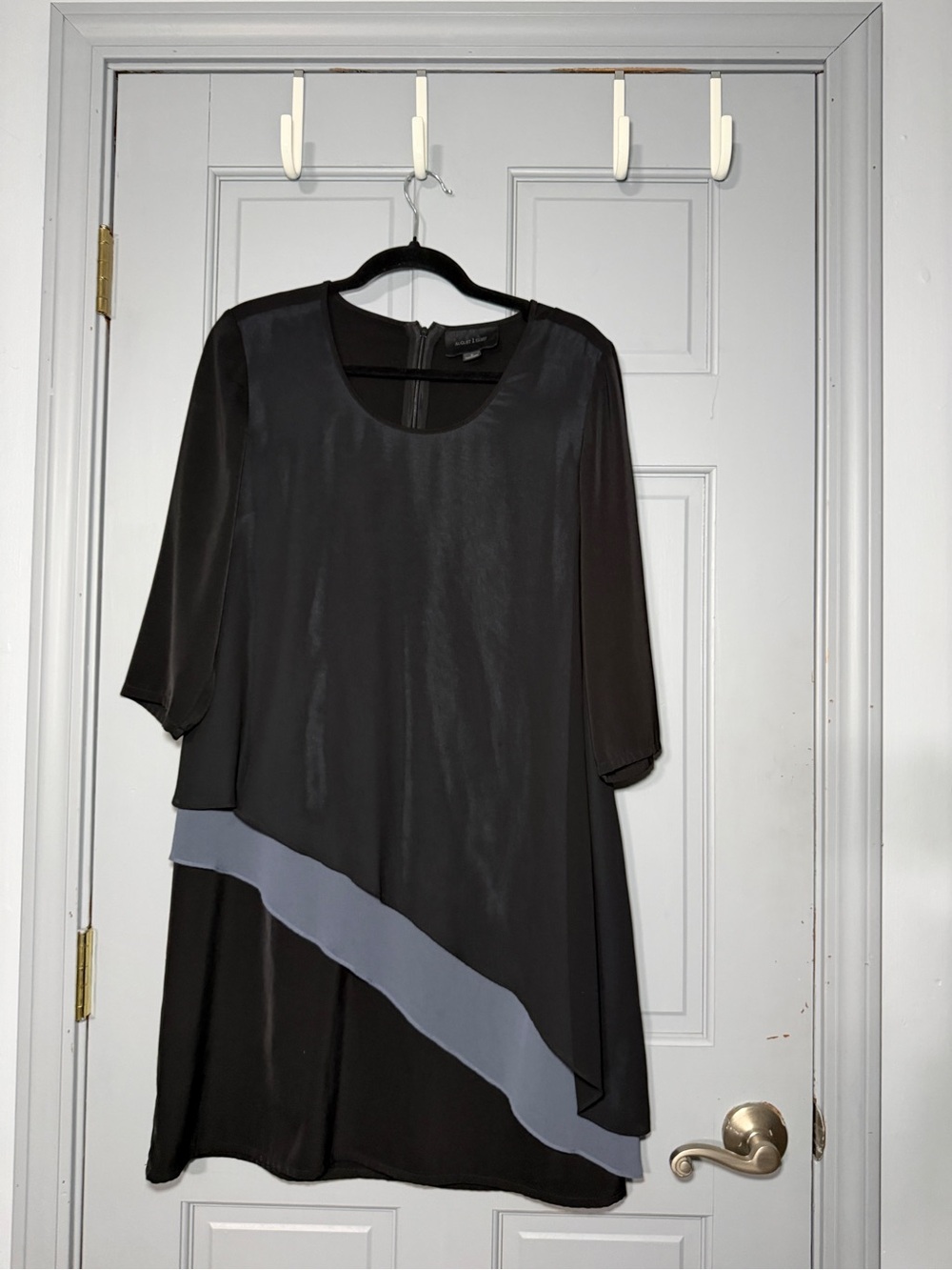 Asymmetrical Black Dress with Gray Diagonal Panel